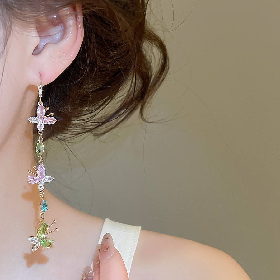 French-style crystal tassel with diamonds, European and American exaggerated design earrings, niche fashion earrings - view 4
