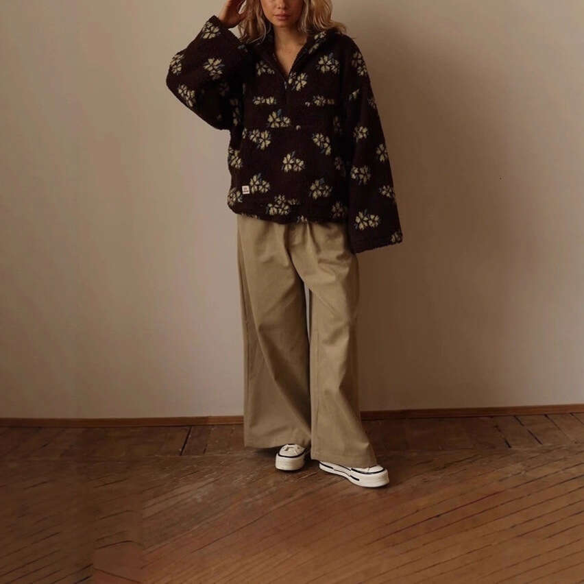 Spring New Fashion Loose Zipper Sweatshirt Long Sleeve Top with Imitation Lamb Wool Print for Women MAKOUFEI