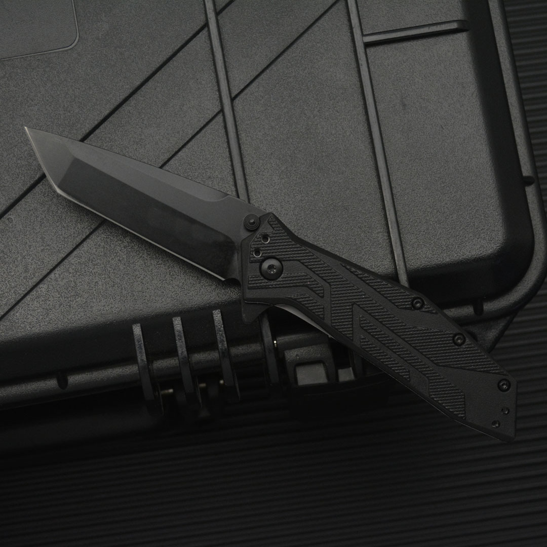 KS 1990 Black Folding Knife with 8Cr13Mov Blade and Nylon Fiber Handle - Essential Emergency Tool for Outdoor Hiking Travels