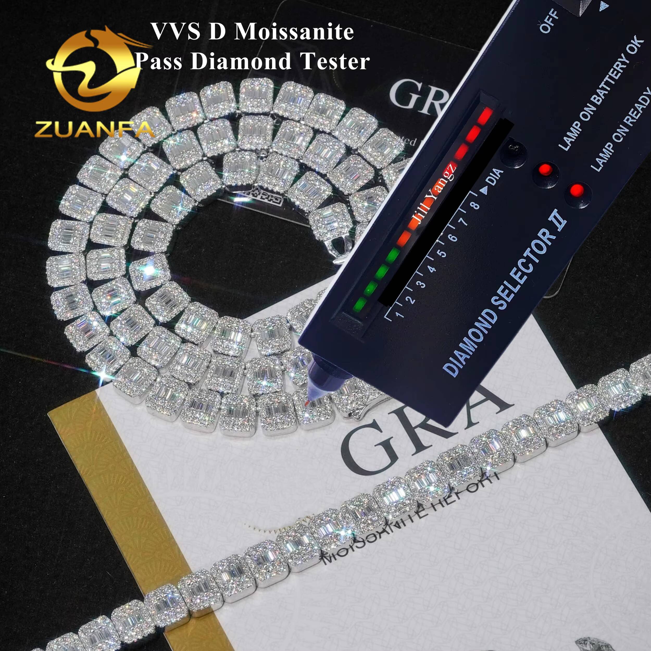 Hot Selling 9mm Baguette Moissanite Chain Cuban Links Moissanite Necklace Moissanite Cuban Link 925 Cuban Link Chain Necklace
