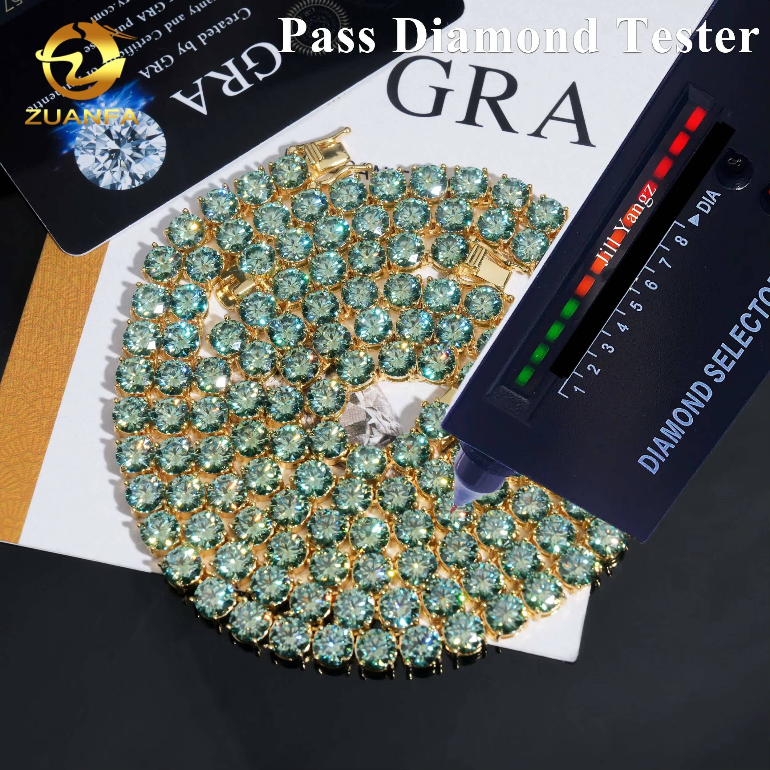 Big Size 65mm Original Color Blue Green Moissanite Chain Tennis Necklace Hip Hop Jewelry Tennis Chain Tennis Chain Bracelet