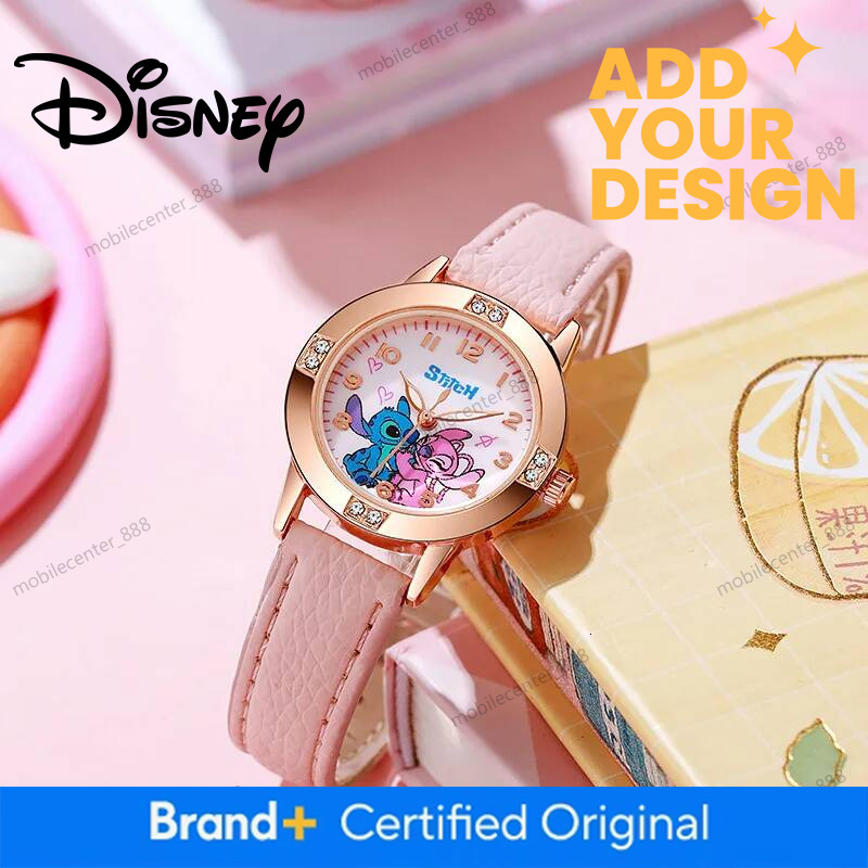 Designer Disney Cartoon Pattern Stitch Girls Watches For Kids Leather Strap Children Watch With Rhinestone Dial Reloj Stich Exquisite Gift Luxury 300