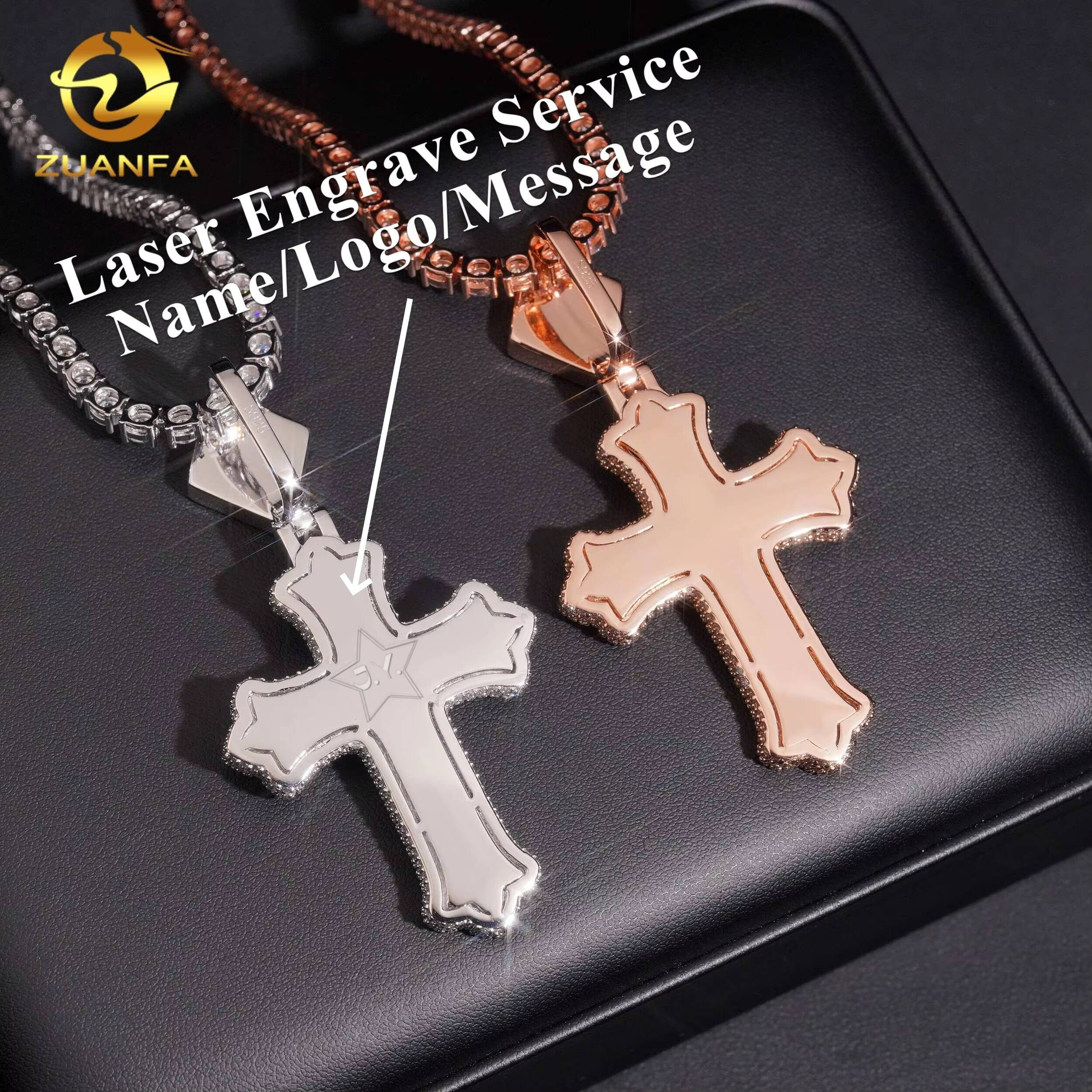 Mixed Fancy Cut Color Moissanite Chain Pendant Cross Custom Hip Hop Pendant Moissanite Religious Jewelry Cross Pendant Unisex
