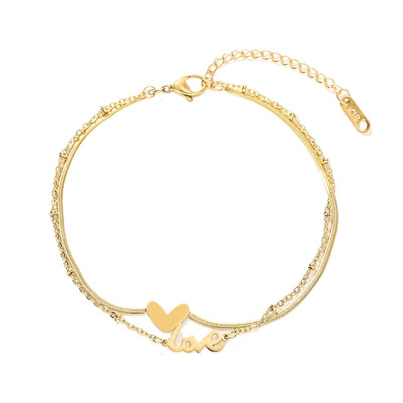 Designer New double-layer heart Love 18K plated gold anklet for women, ins minimalist forest style, trendy and popular