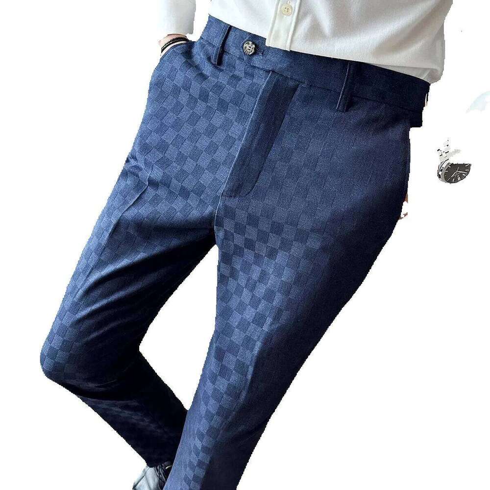 New Men Casual Plaid Suit Men's Slim Fit Business Dress Pants Formal Wedding Social Designer Fashion Party Male Trousers