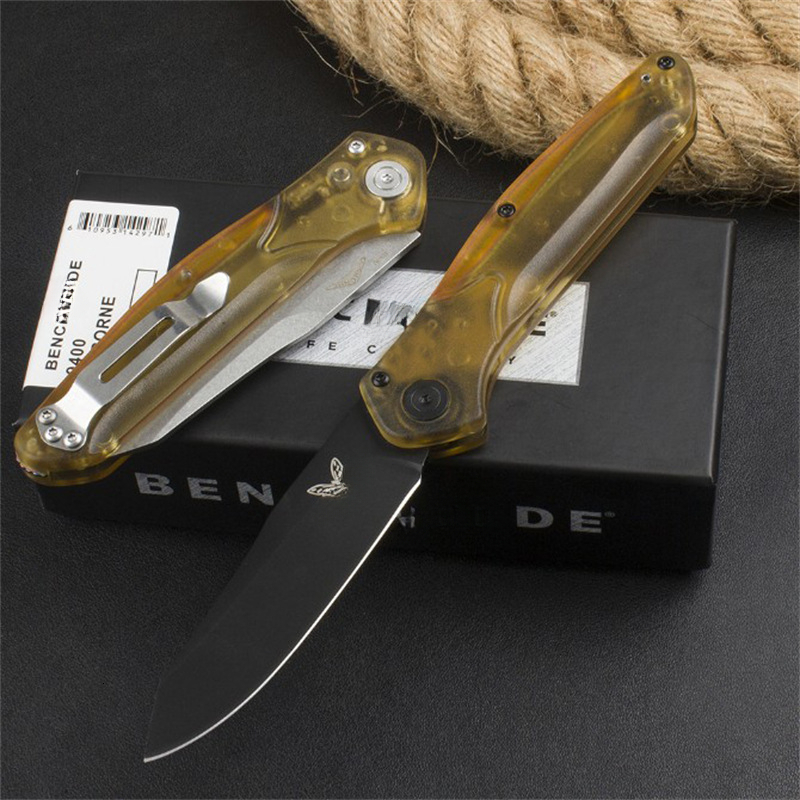 BM9400 Folding Knife PEI transparent material Handle High Hardness Folding Knife Outdoor Hunting Camping Hiking EDC Pocket Knife