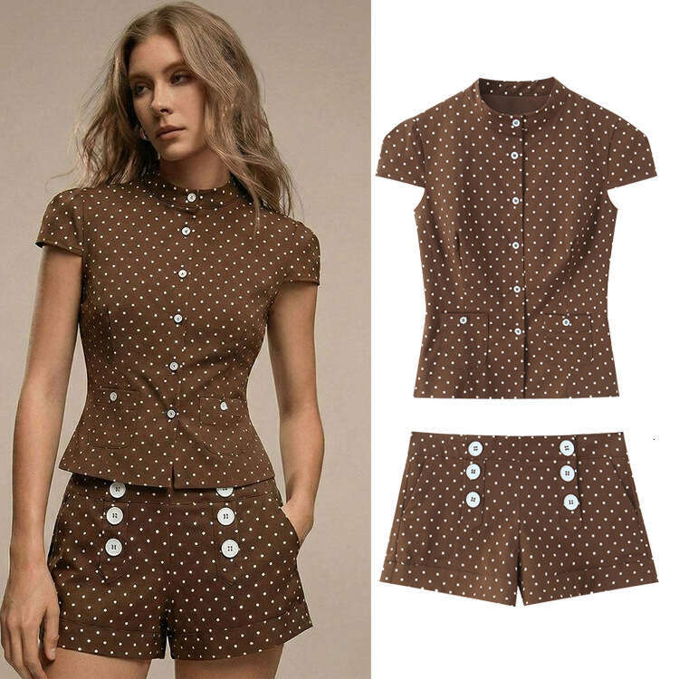 Cross-Border Women's Clothing European American Style Polka Dot Short-Sleeve Top And Shorts Set, New Summer Fashion Casual Two-Piece Set 4371 a55