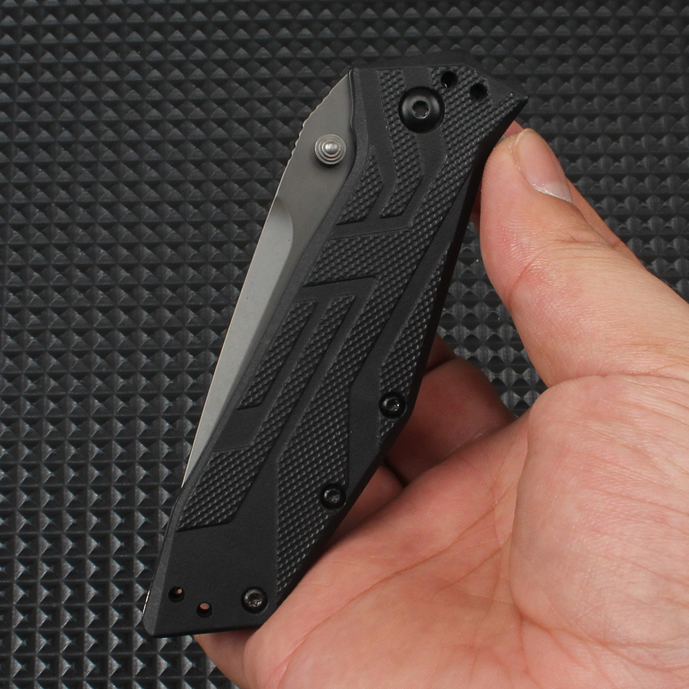 KS 1990 Black Folding Knife with 8Cr13Mov Blade and Nylon Fiber Handle - Essential Emergency Tool for Outdoor Hiking Travels Pocket Knife
