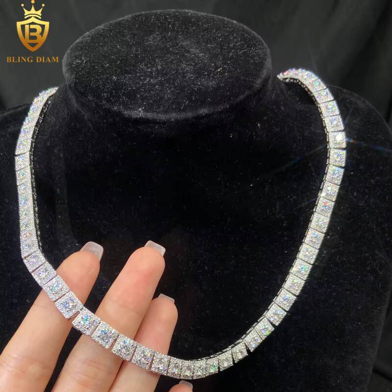 New Arrival HipHop 7mm 925 Silver Chain Mens Iced Out Moissanite Link Chains Pass Diamond Test VVS1 Moissanite Necklace with GRA