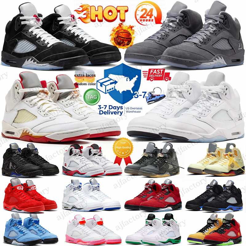With Box 5s Black Metallic 2025 basketball shoes 5 Wolf Grey Silver grape olive raging bull red aqua concord racer blue fire red suede sail burgundy sneakers trainers
