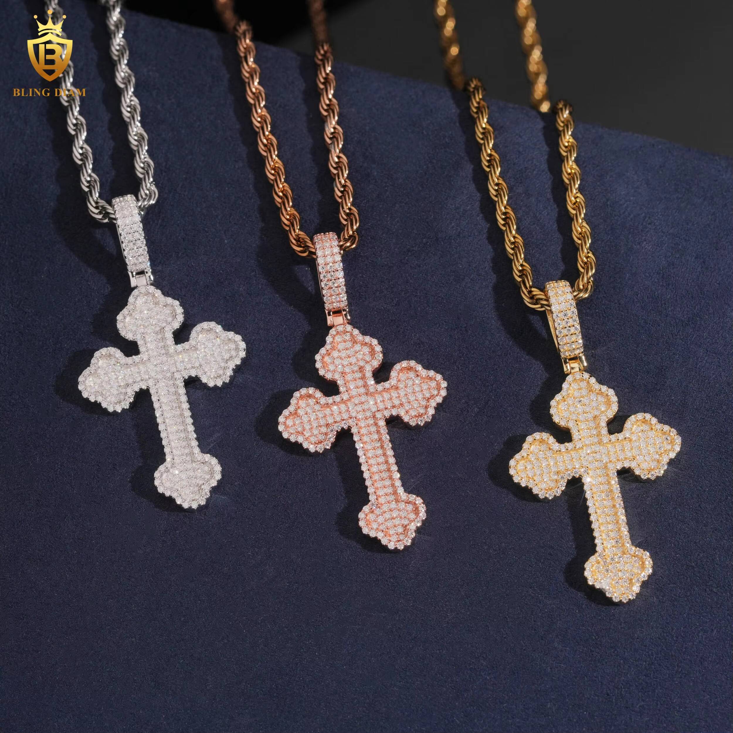 Wholesale Cross Pendant Men Hip Hop Rock Jewelry 925 Sterling Silver Iced Out Vvs Moissanite GRA Certificate