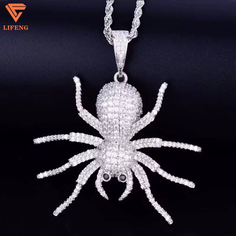 Custom Color Spider Design Pendant 925 Silver Fashion Jewelry Hip Hop Micro Pave Iced Out Moissanite Diamond Animal Pendant Men