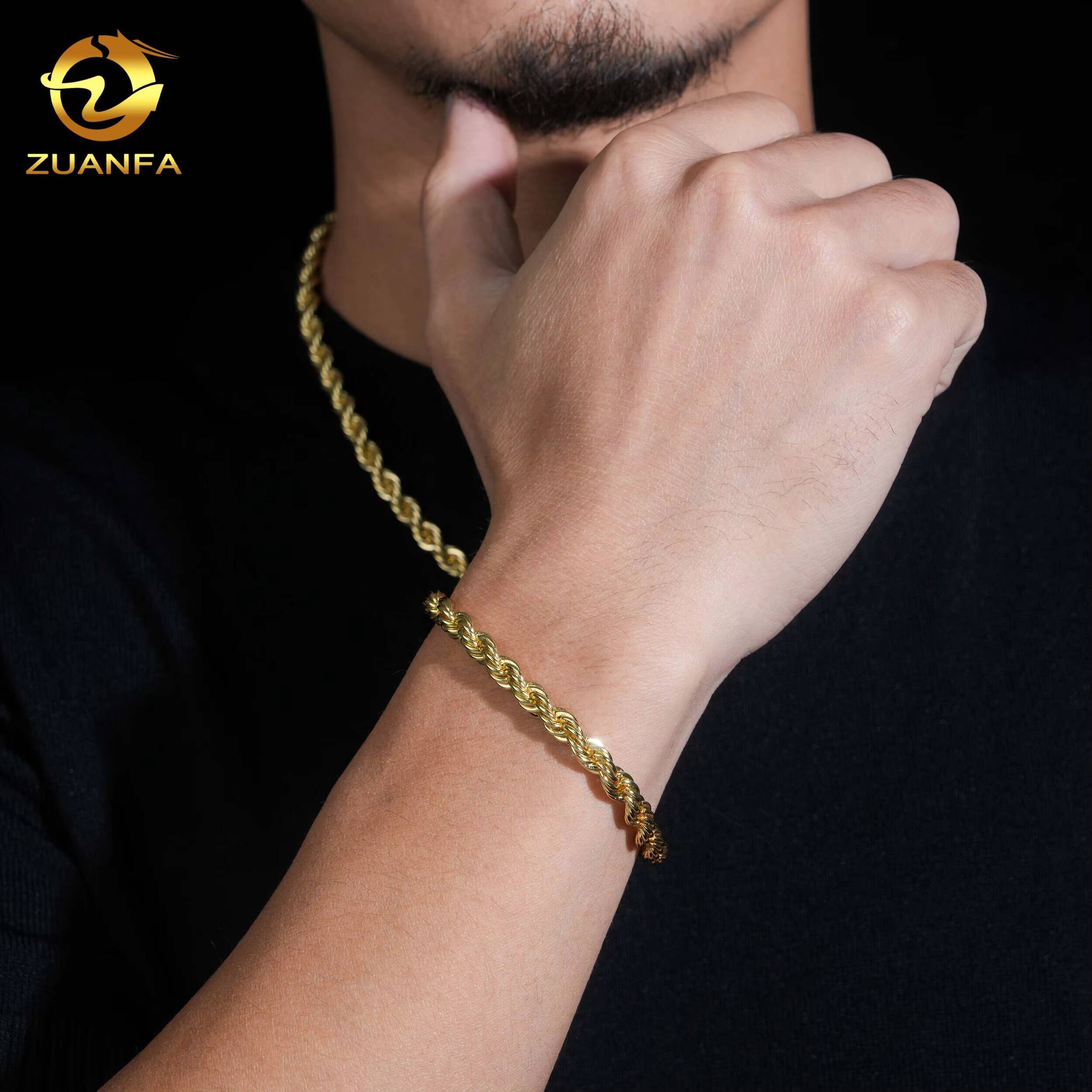 High Quality Factory Price Hip Hop Twist Moissanite Clasp Stainless Steel 6mm Rope Chain