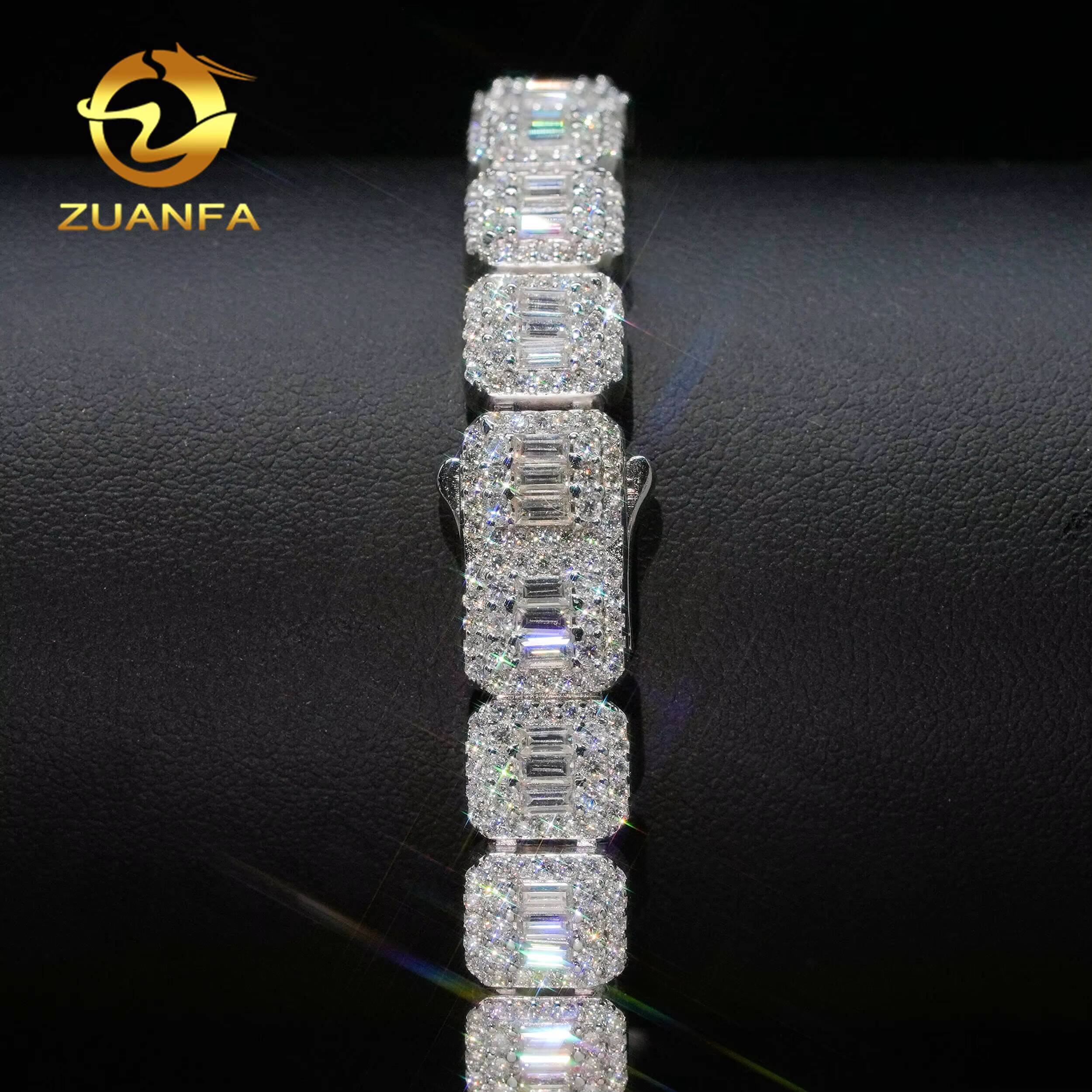 Hot Selling 9mm Baguette Moissanite Chain Cuban Links Moissanite Necklace Moissanite Cuban Link 925 Cuban Link Chain Necklace