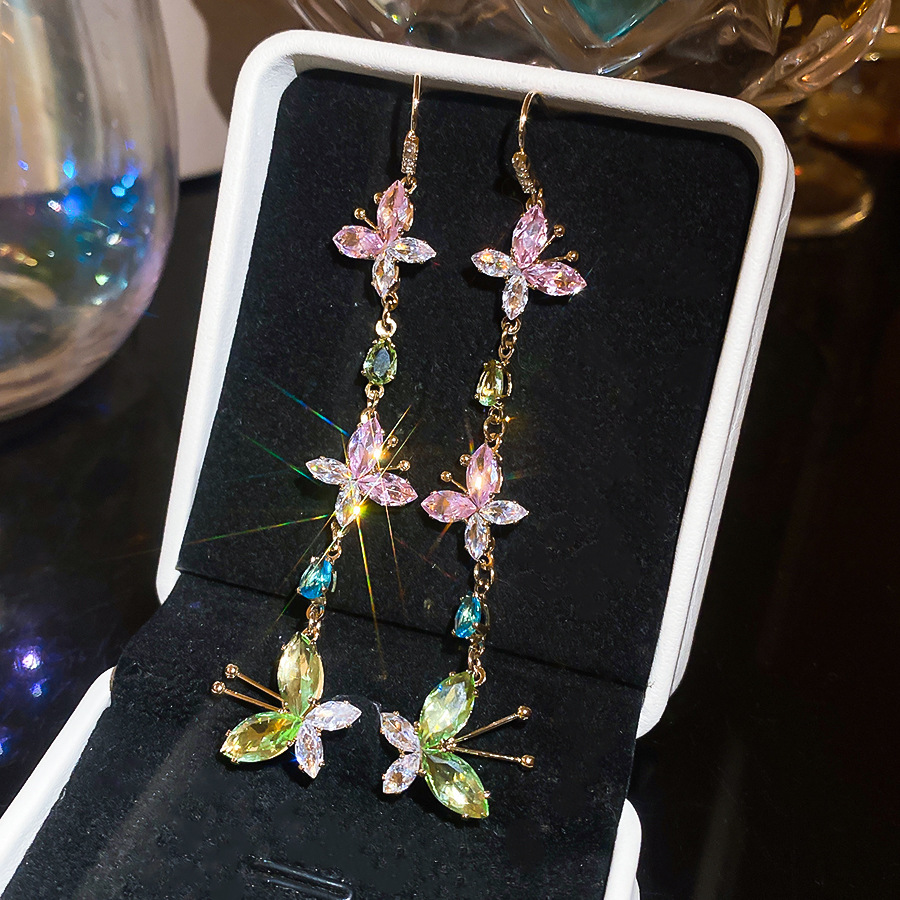 French-style crystal tassel with diamonds, European and American exaggerated design earrings, niche fashion earrings - view 8