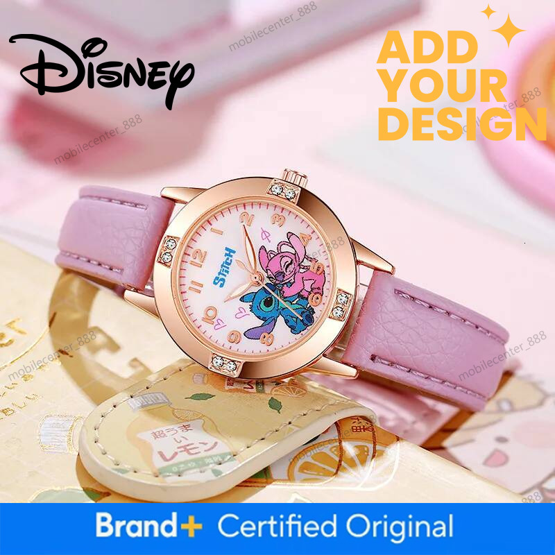 Designer Disney Cartoon Pattern Stitch Girls Watches For Kids Leather Strap Children Watch With Rhinestone Dial Reloj Stich Exquisite Gift Luxury 300