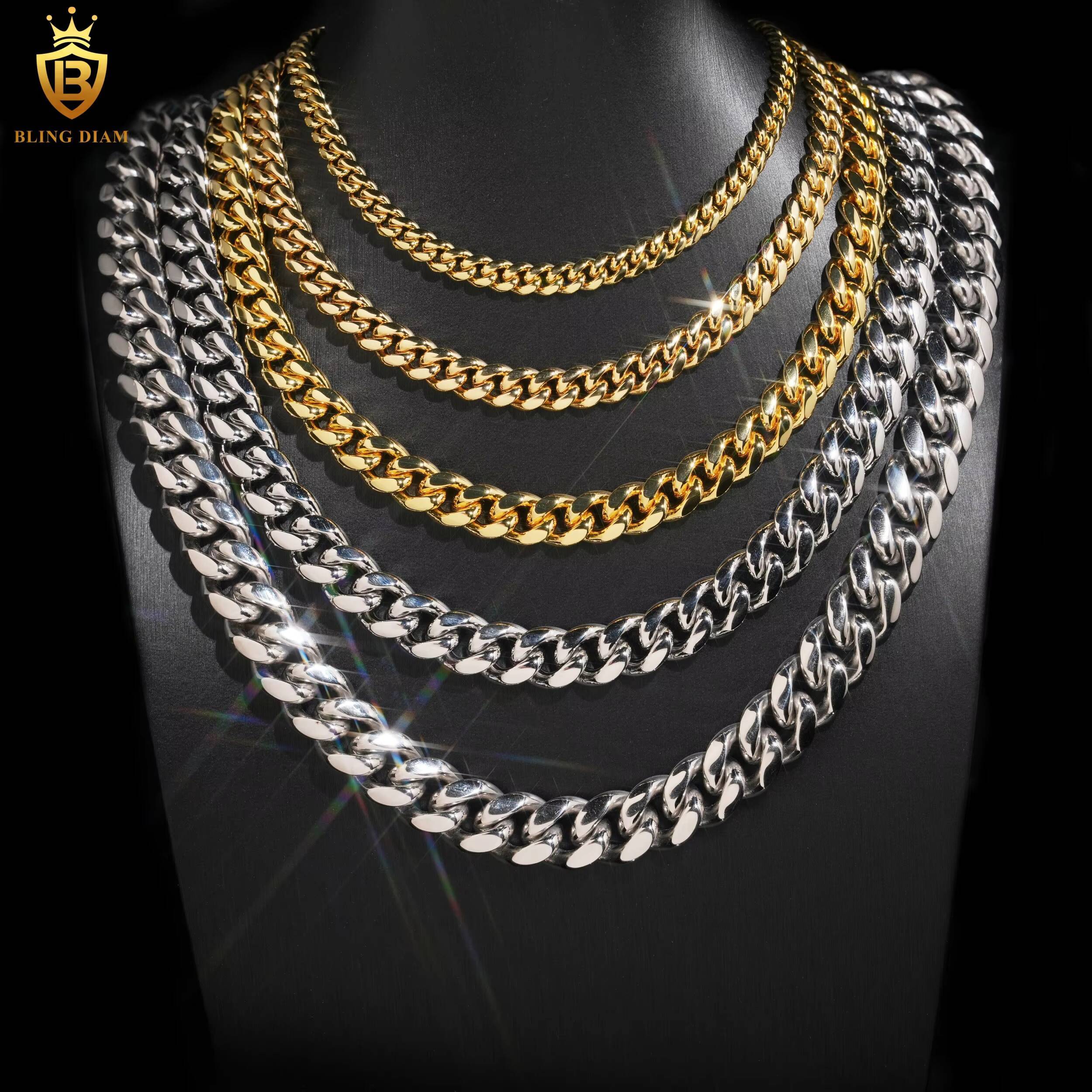 Hot Sale HipHop Cuban Chains 925 Silver VVS Moissanite Clasp 6/8/10/12/14MM Stainless Steel Link Chains Past Diamond Test GRA