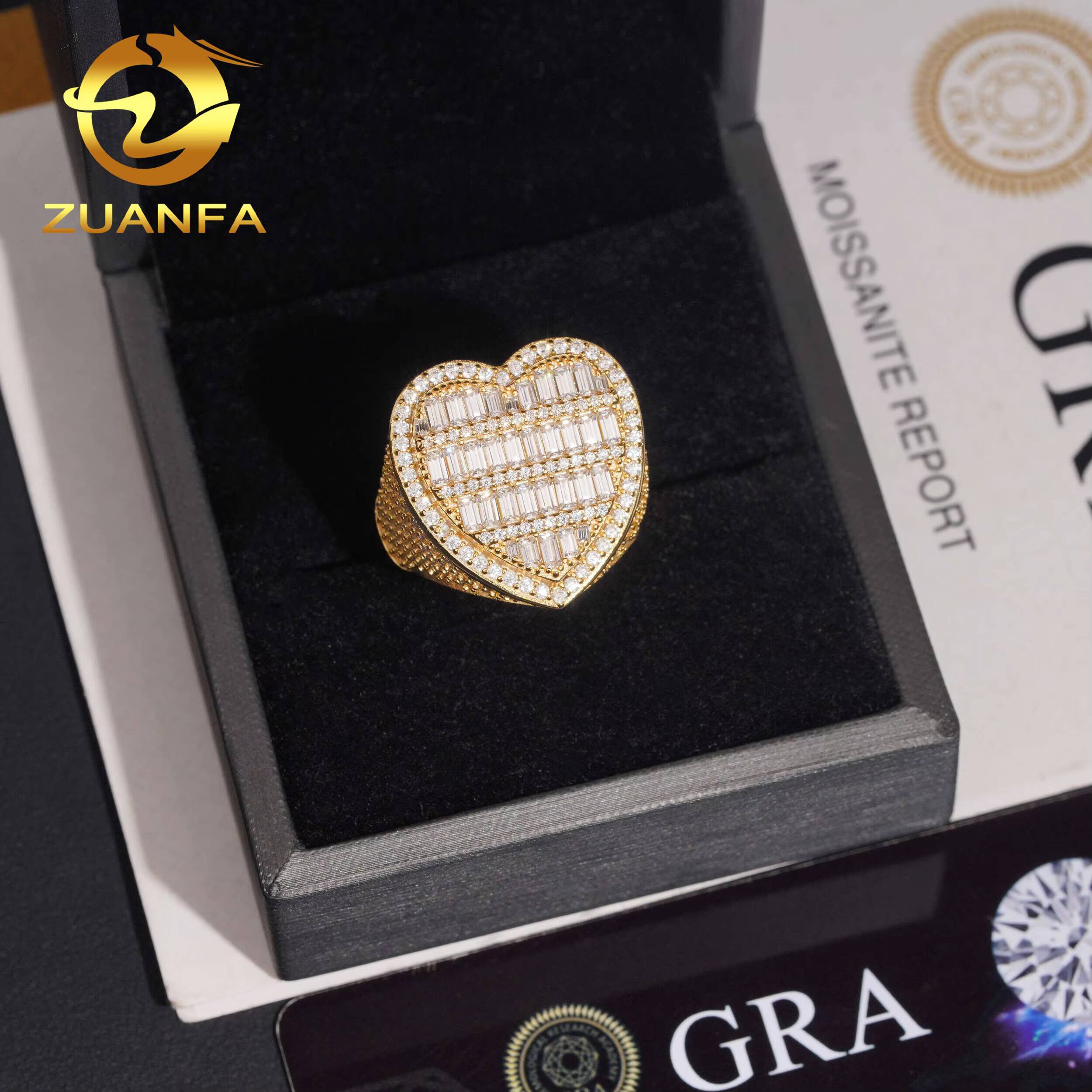 Hip Hop Jewelry Gift 925 Sterling Silver Half Paved Band VVS Moissanite Iced Out Diamond Heart Ring for Men