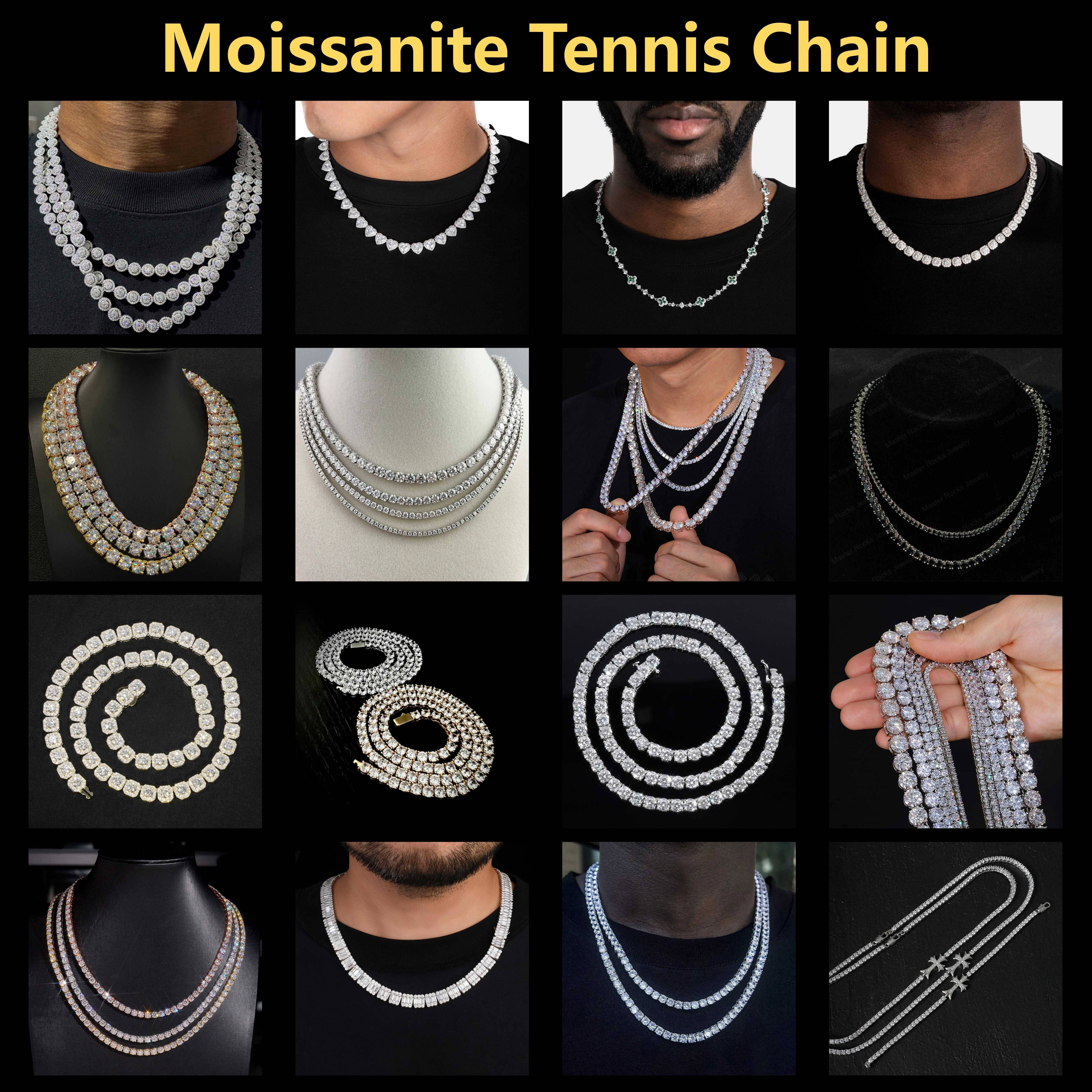 Head Turner Icy Vvs 8mm Moissanite Dazzling Iced Out Hip Hop Tennis Necklace 925 Sterling Silver Bling Moissanite Tennis Chain