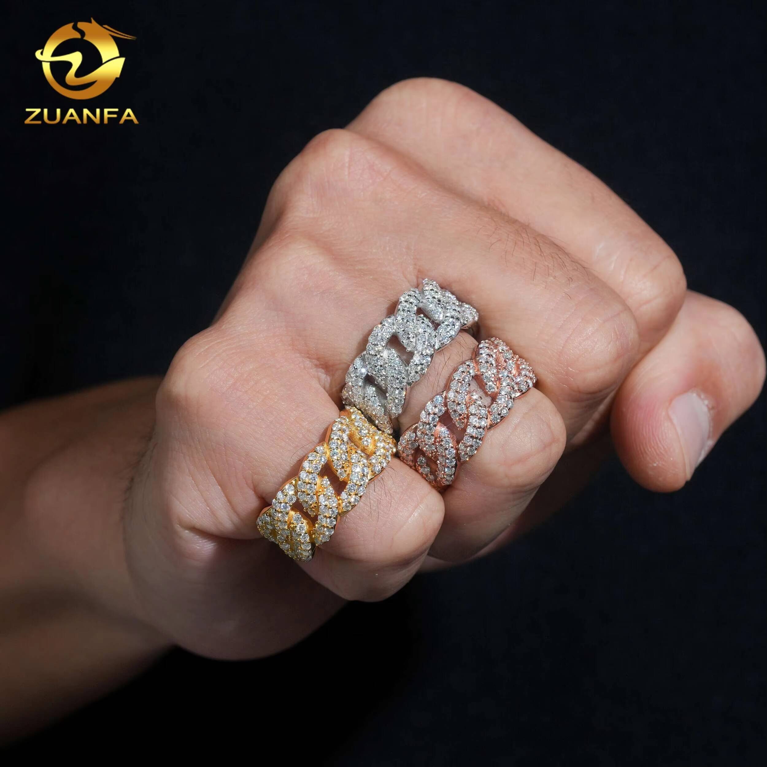 Fine Jewelry Iced Out Eternity Cuban Rings Hip Hop Style Pass Diamond Tester 925 Silver Moissanite Ring