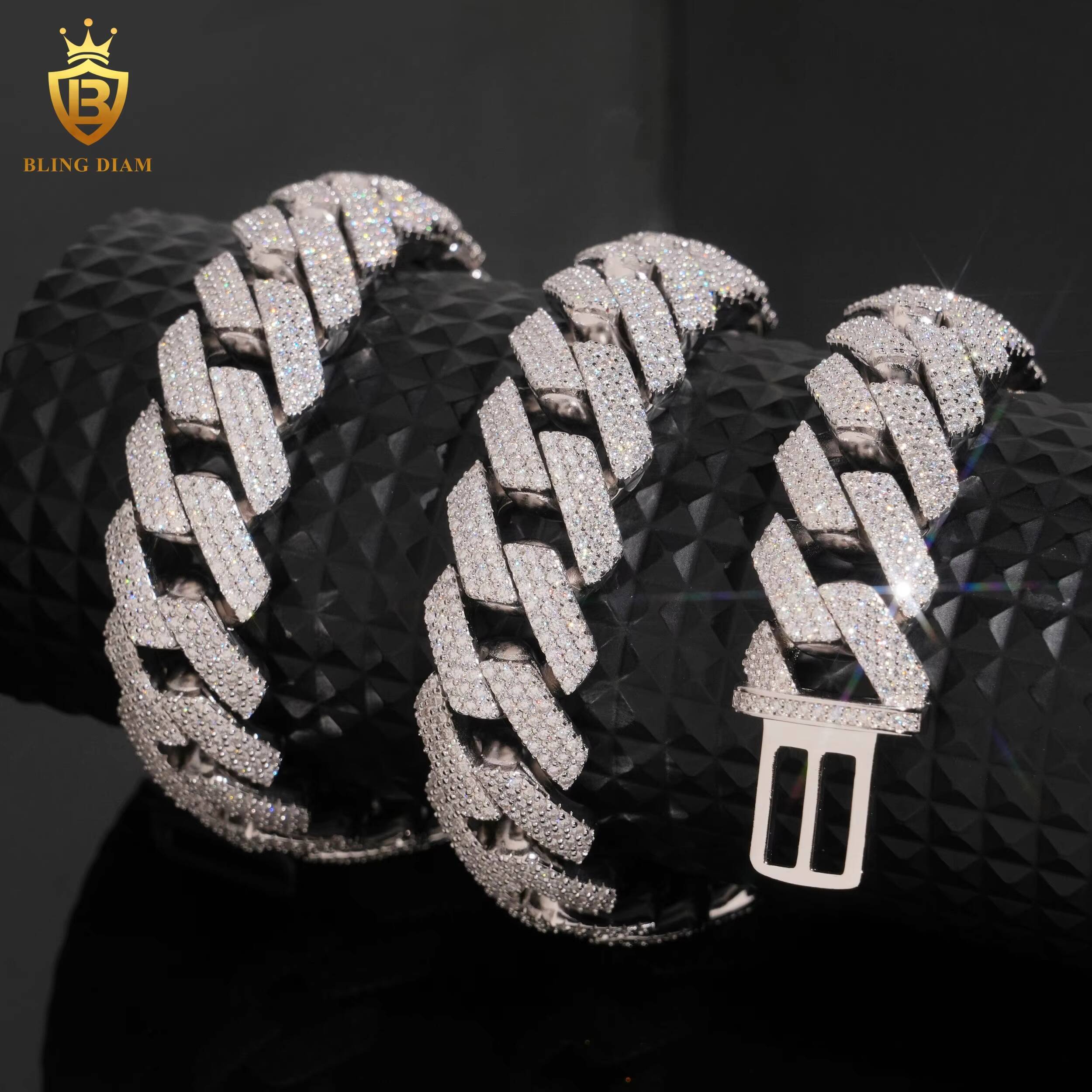 925 Sterling Silver 18mm Moissanite Cuban Link Chains Mens Iced Out Rapper Moissanite Link Chains Pass Diamond Test VVS with GRA