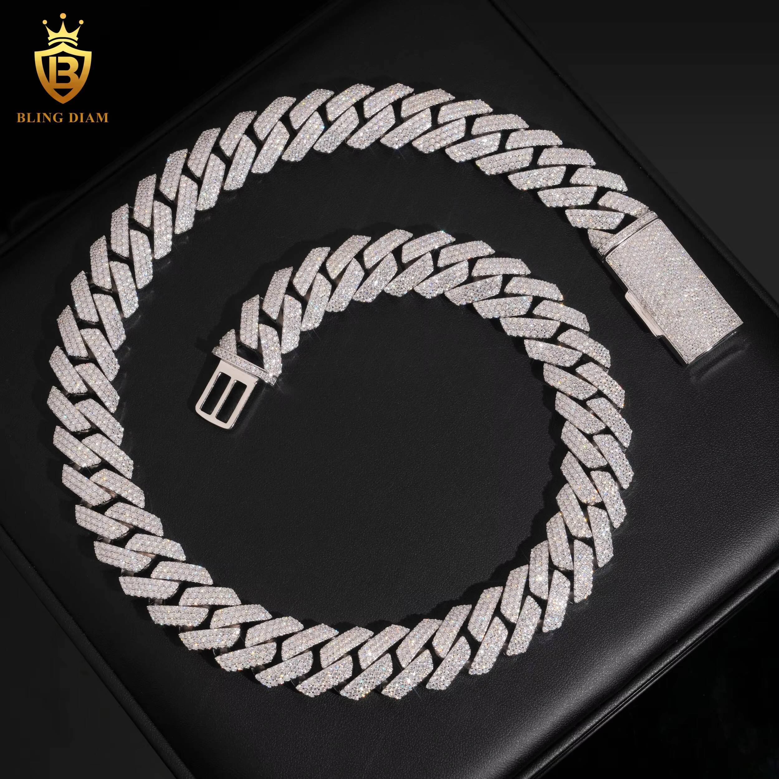 925 Sterling Silver 18mm Moissanite Cuban Link Chains Mens Iced Out Rapper Moissanite Link Chains Pass Diamond Test VVS with GRA