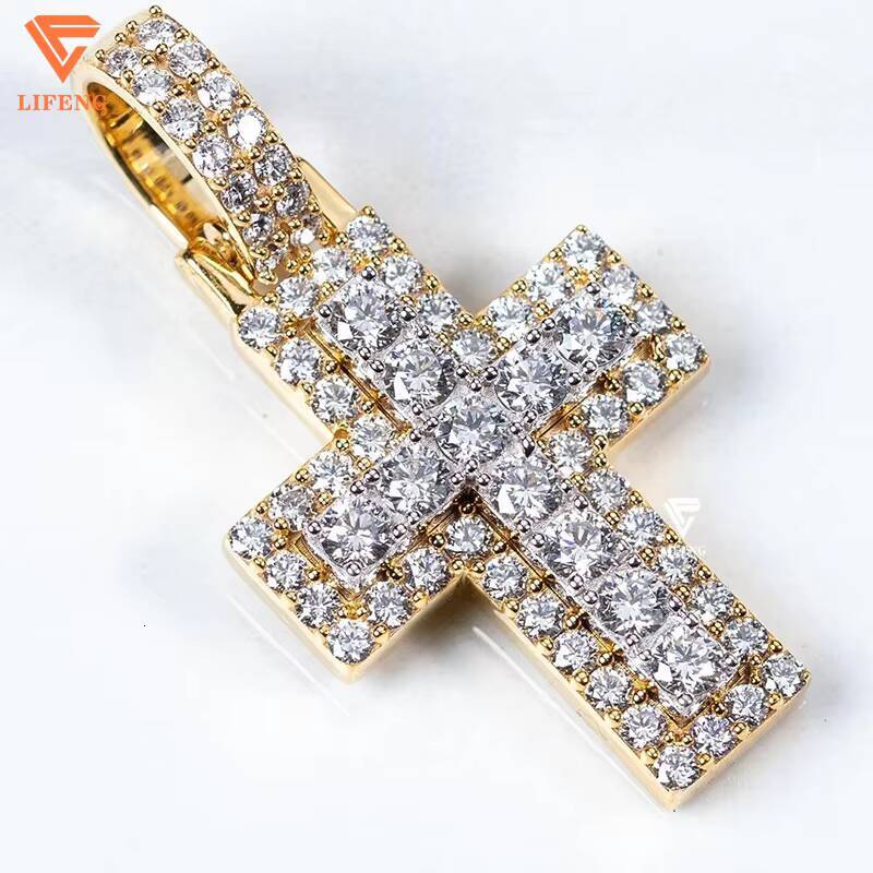 Custom 925 Sterling Silver Full Iced VVS Moissanite Cross Pendant Necklace Womens Hip Hop Style Gold Plated Diamond Main Gift