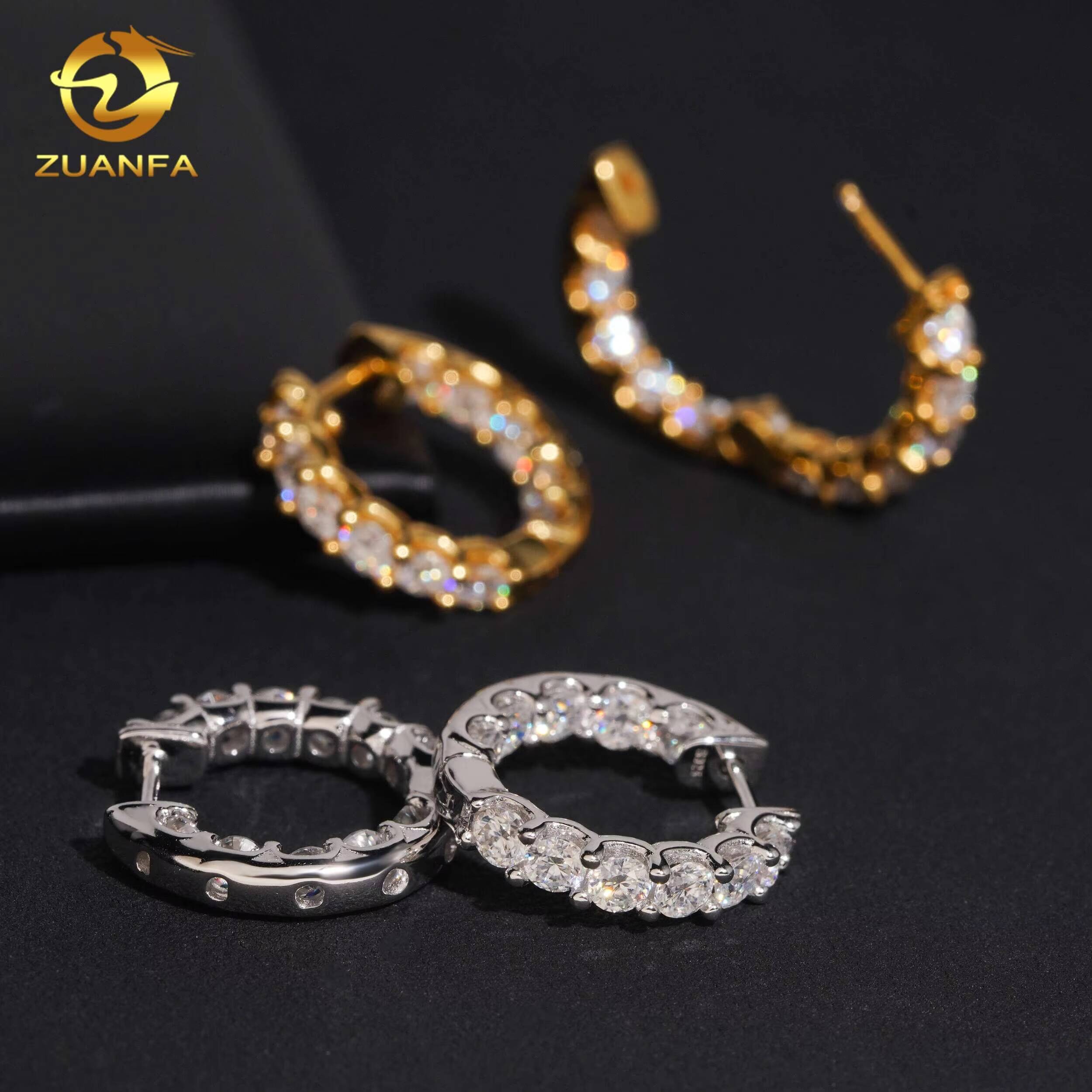 Hot Sale Moissanite Hoop Earring Gold Plated 925 Silver Pass Diamond Test Moissanite Iced Out Hip Hop Hoop Earring