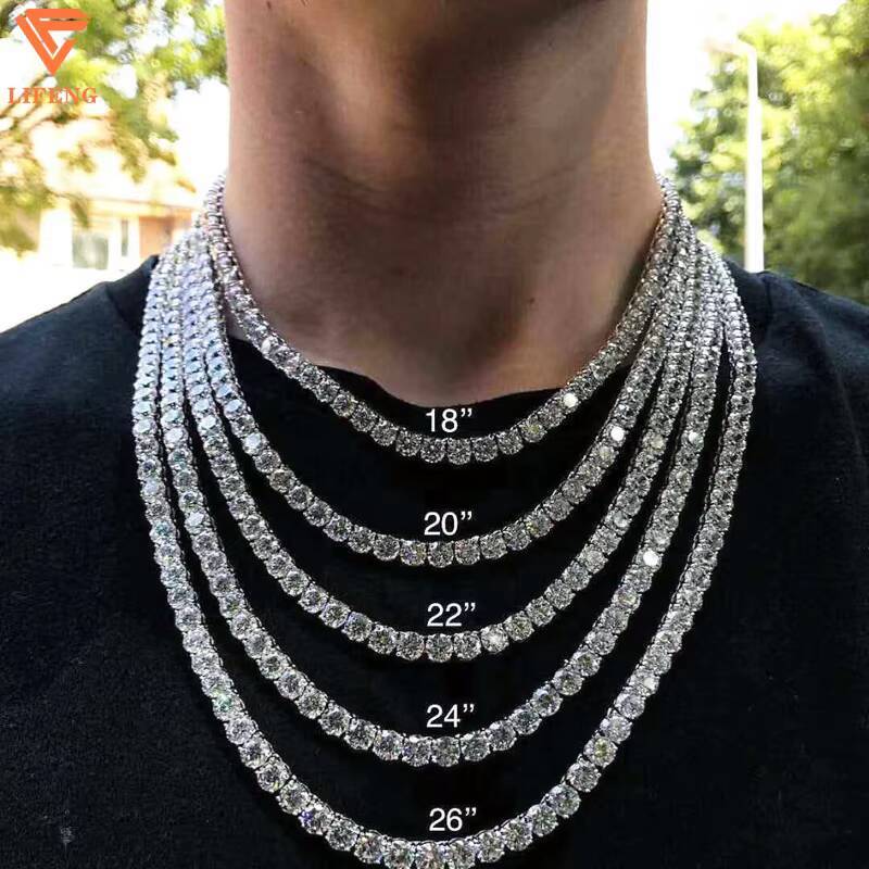 2mm 3mm 4mm 5mm VVS Moissanite Tennis Chain 925 Sterling Silver White Gold Plated Women Men Jewelry Diamond Bracelet Necklace