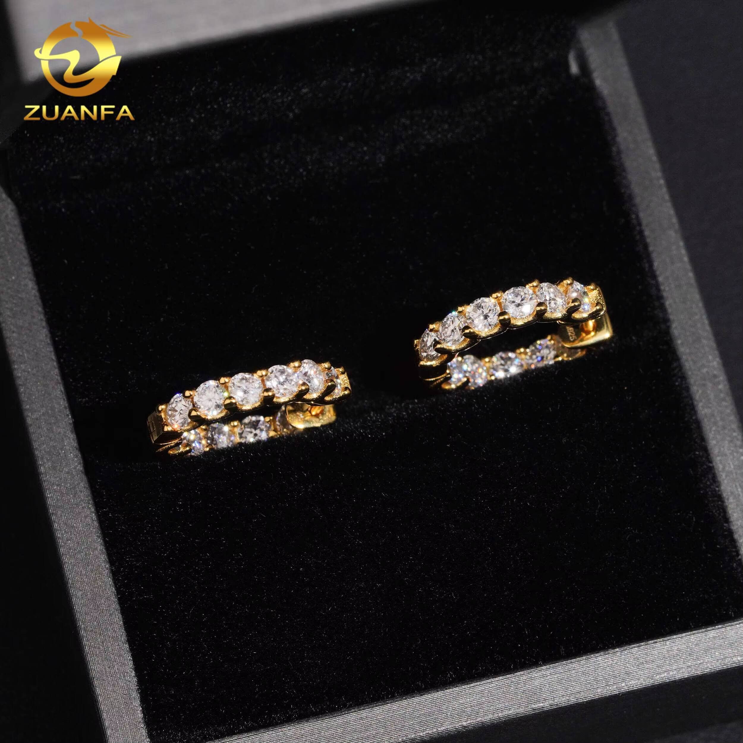 Hot Sale Moissanite Hoop Earring Gold Plated 925 Silver Pass Diamond Test Moissanite Iced Out Hip Hop Hoop Earring