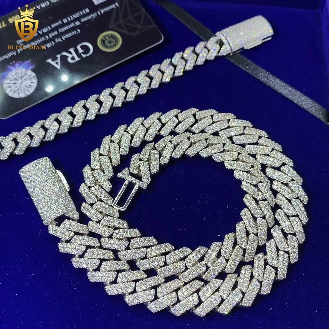 Hot Selling 13mm 925 Silver Moissanite Diamonds Cuban Chain Moissanite Cuban Link Pass Diamond Test Vvs Moissanite Chain