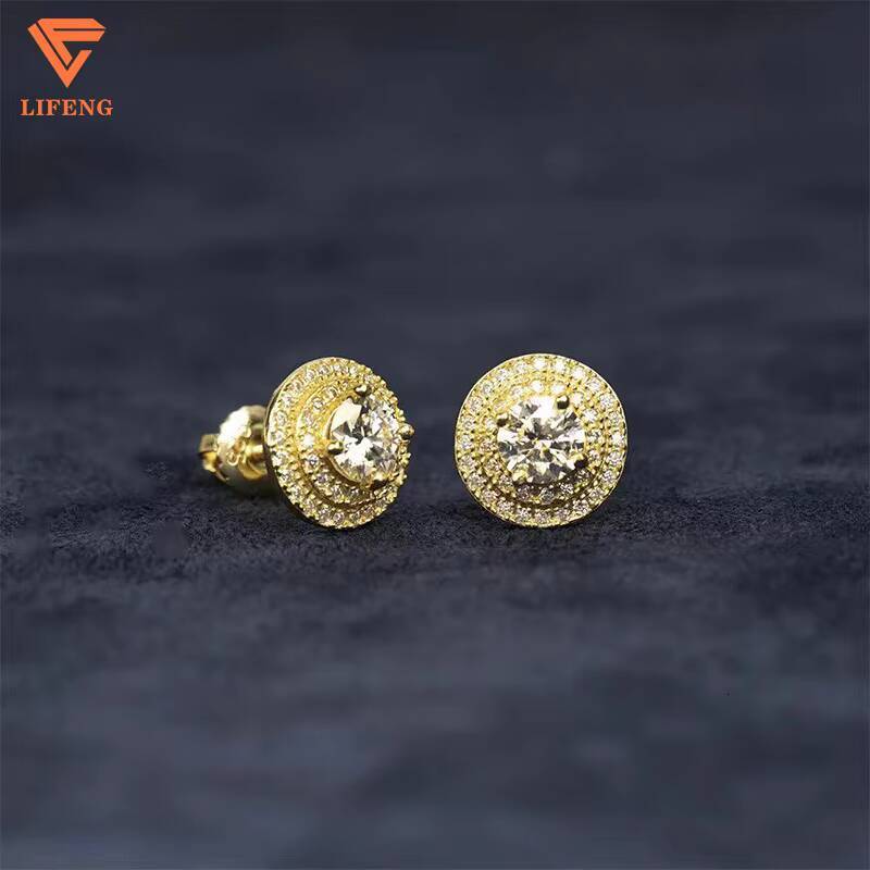 Wholesale 925 Sterling Silver Mens Hip Hop Bling Earrings Iced VVS Moissanite Diamond Hoop Design 18K Gold Stud Earrings