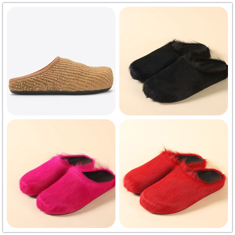 designer plush Slippers Men Women luxury warm platform slippers soft winter solid scuffs straw sandal Summer