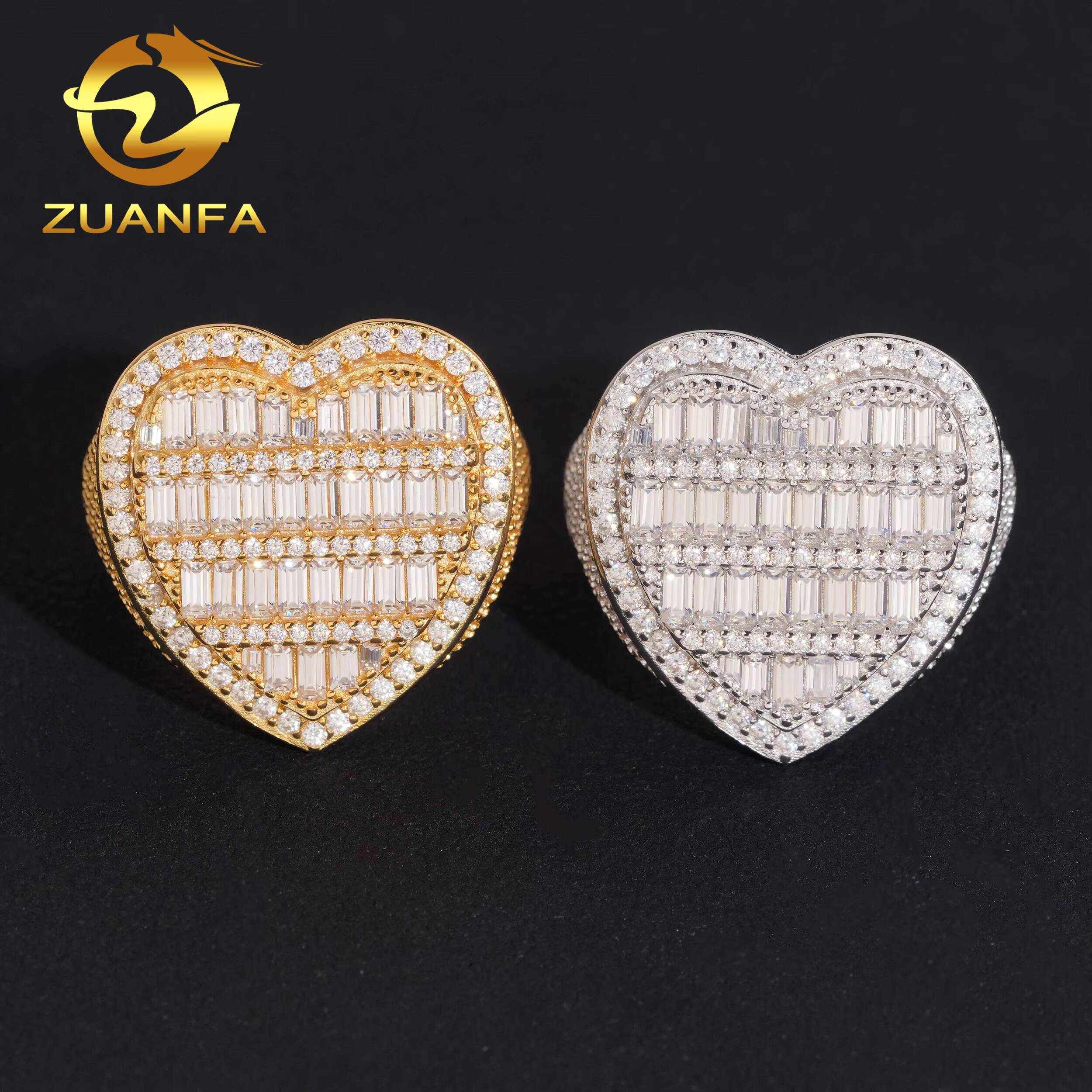 Hip Hop Jewelry Gift 925 Sterling Silver Half Paved Band VVS Moissanite Iced Out Diamond Heart Ring for Men