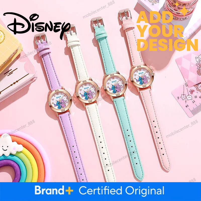 Designer Disney Cartoon Pattern Stitch Girls Watches For Kids Leather Strap Children Watch With Rhinestone Dial Reloj Stich Exquisite Gift Luxury 300