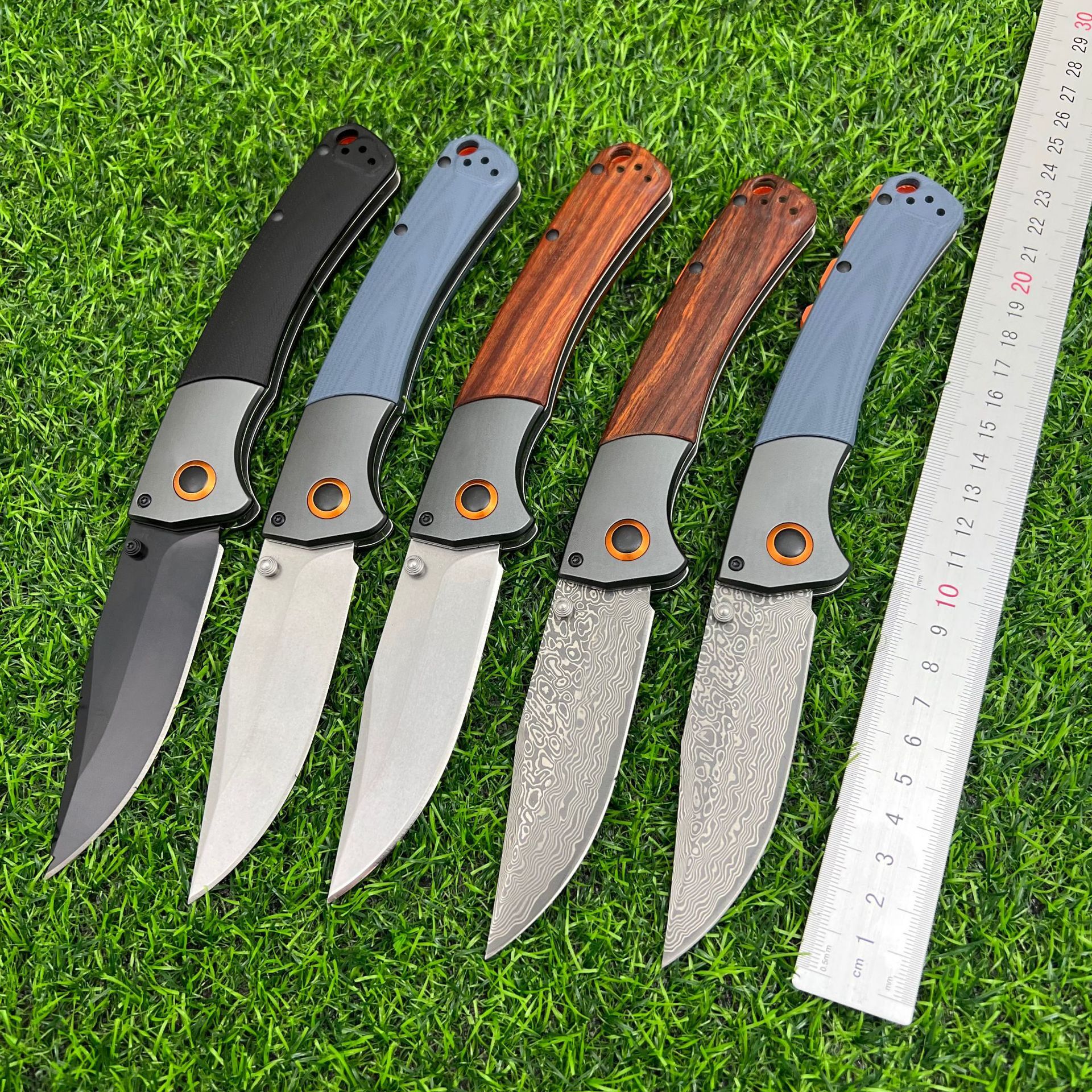 Damascus Steel Blade BM 15080 Crooked River Folding Knife Wooden / G10 Handles Outdoor Camping Pocket Knives EDC Tactical Tool