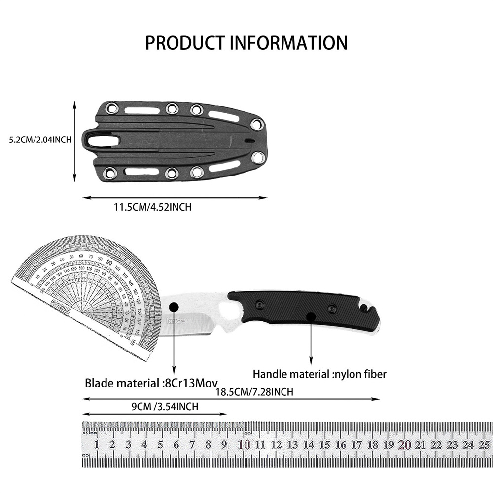 KS 2048 Fixed Blade Knife 8Cr13Mov Blade Nylon Fiber Handle Outdoor Pocket Knife EDC Camping Hunting Survival Military Tools