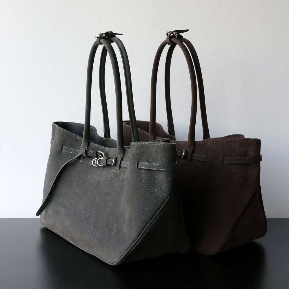 Women Luxury Suede Tote Bag Large Capacity Retro Buckle Design Genuine Leather Underarm Shoulder Handbag SENYY