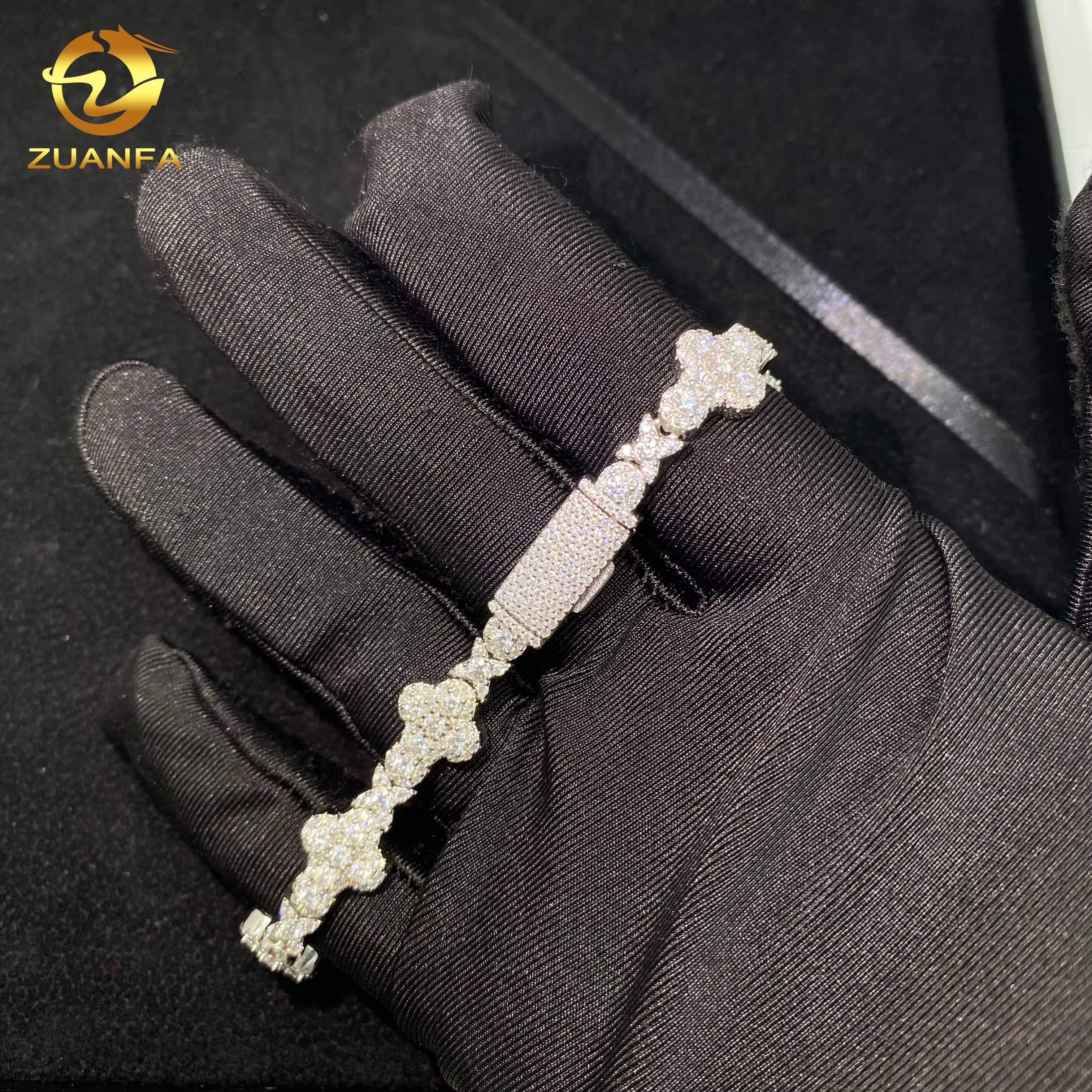 10mm 13mm GRA Certificate Iced Out Custom VVS Moissanite Diamond 925 Silver Hip Hop Jewelry Cross Cuban Link Chain Bracelet