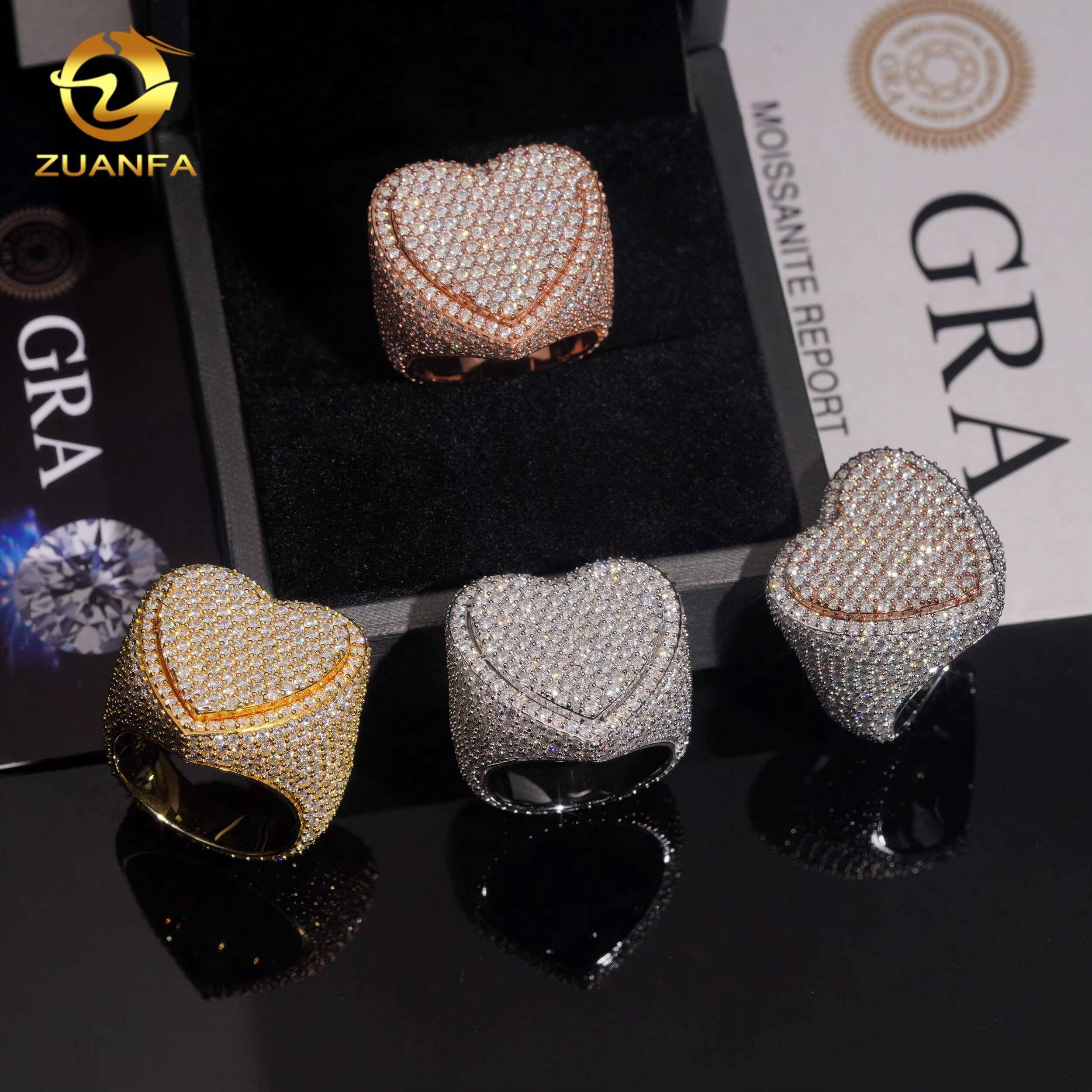 Fashion Fine Jewelry Iced Out Ring Gold Plated 925 Silver Rock Diamond Rings Men Iced Out VVS Moissanite Hip Hop Heart Ring