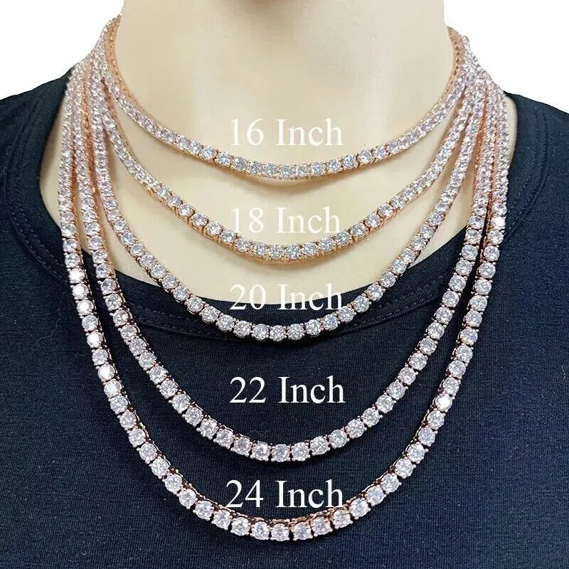 Tennis bracelet Tennis chain vvs moissanite chain hip hop 4mm iced out diamond sterling men woman tennis necklace valentines day gift