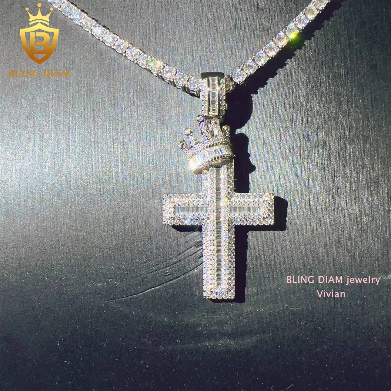 VVS Moissanite Diamond Cross Pendant 925 Sterling Silver Hip Hop Iced Out Style Passes Diamond Tester Pendants Charms