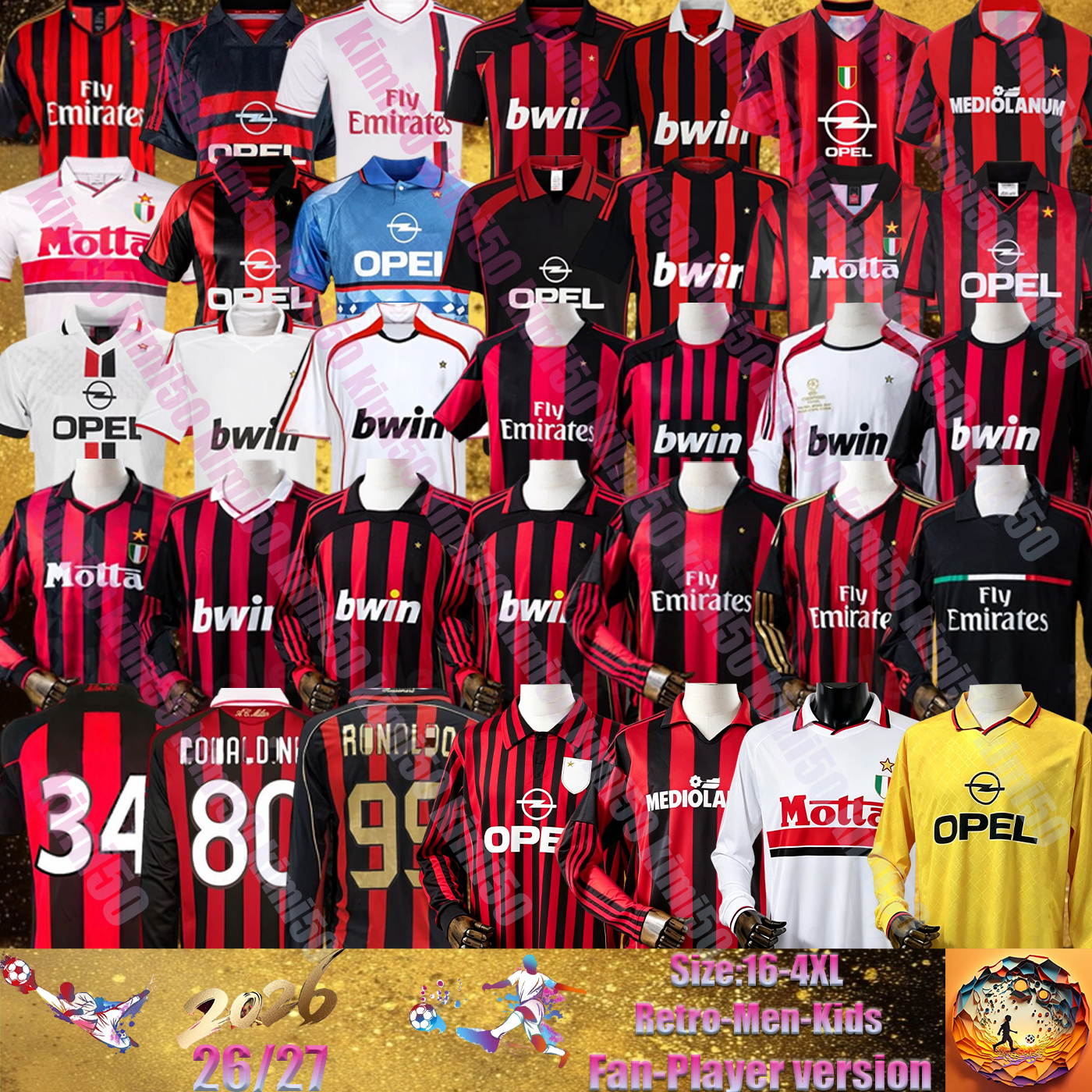 90 91 93 94 95 96 97 98 99 AC MilanAn Soccers PIRLO IBRAHIMOVIC Football Shirt Gullit 10 11 12 13 14 15 BAGGIO KAKA Maldini Inzaghi RONALDINHO SHEVCHENKO Vintage Classics