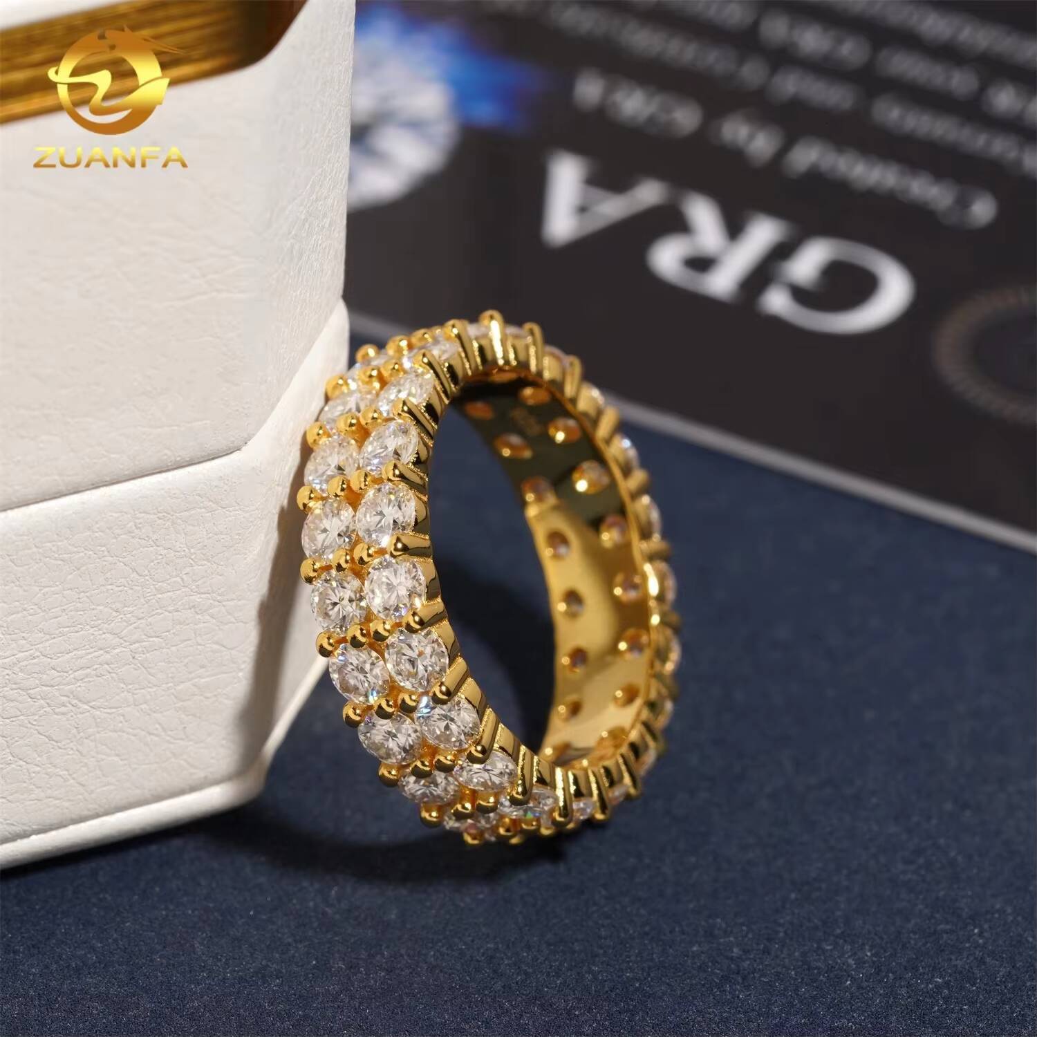 Full Eternity Ring Ready to Ship GRA 925 Two Row 3MM Moissanite Ring Iced Out Men Diamond Ring Iced Out Jewelry