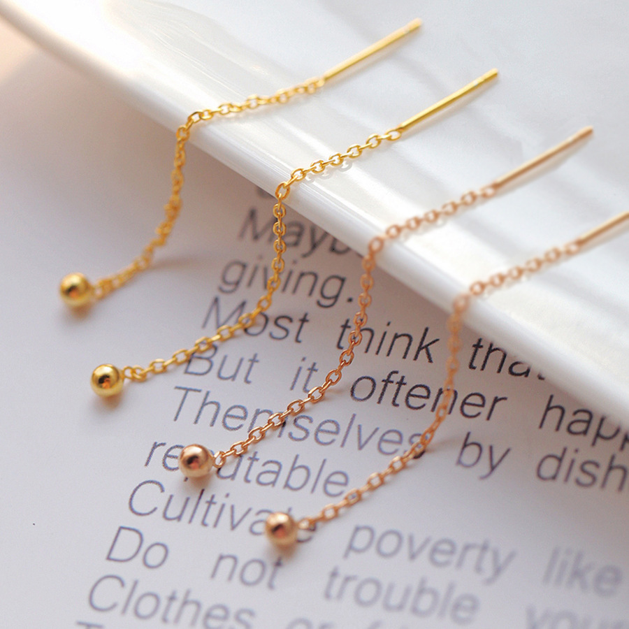 Designer Gold Bead Doudou Thread Titanium Steel Tassel Earrings New Trendy 18k Gold Elegant Earrings for Women Long Style High-end Sense Stud Earrings