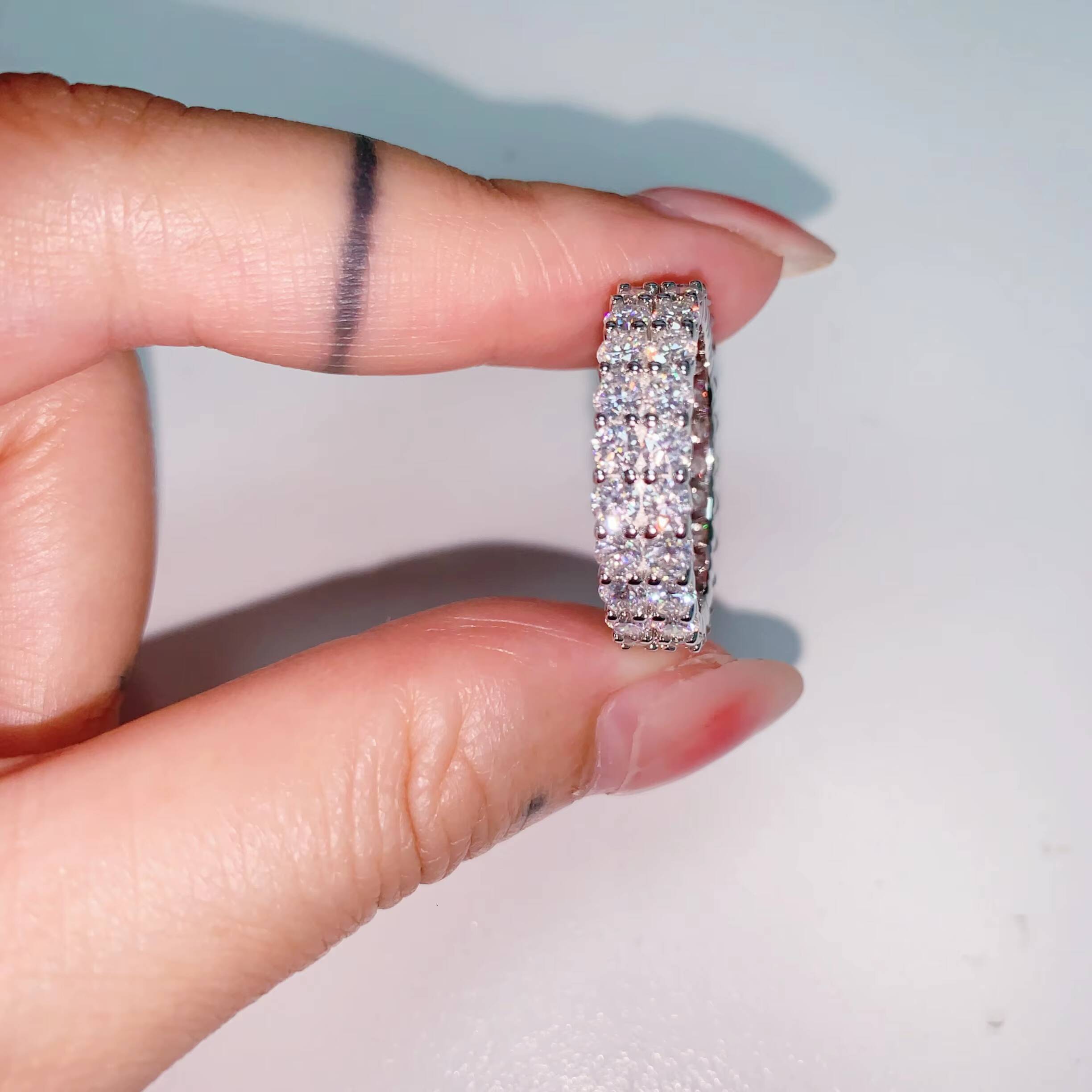 Full Eternity Ring Ready to Ship GRA 925 Two Row 3MM Moissanite Ring Iced Out Men Diamond Ring Iced Out Jewelry