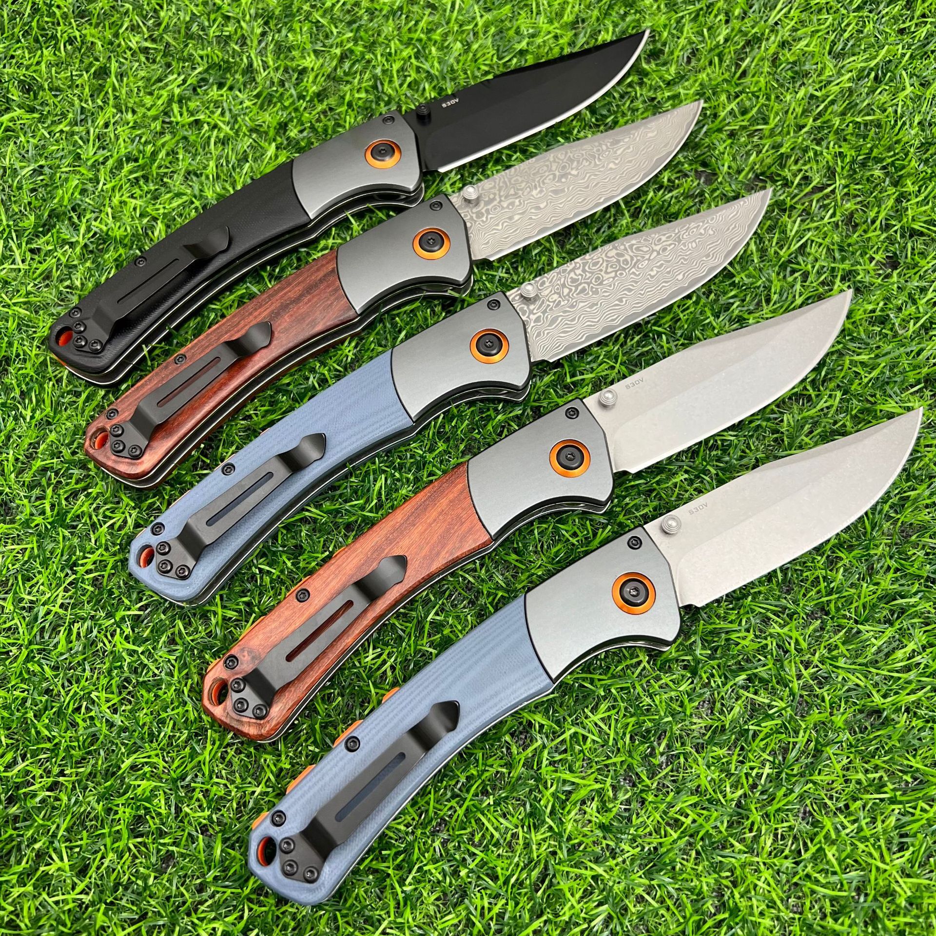 Damascus Steel Blade BM 15080 Crooked River Folding Knife Wooden / G10 Handles Outdoor Camping Pocket Knives EDC Tactical Tool