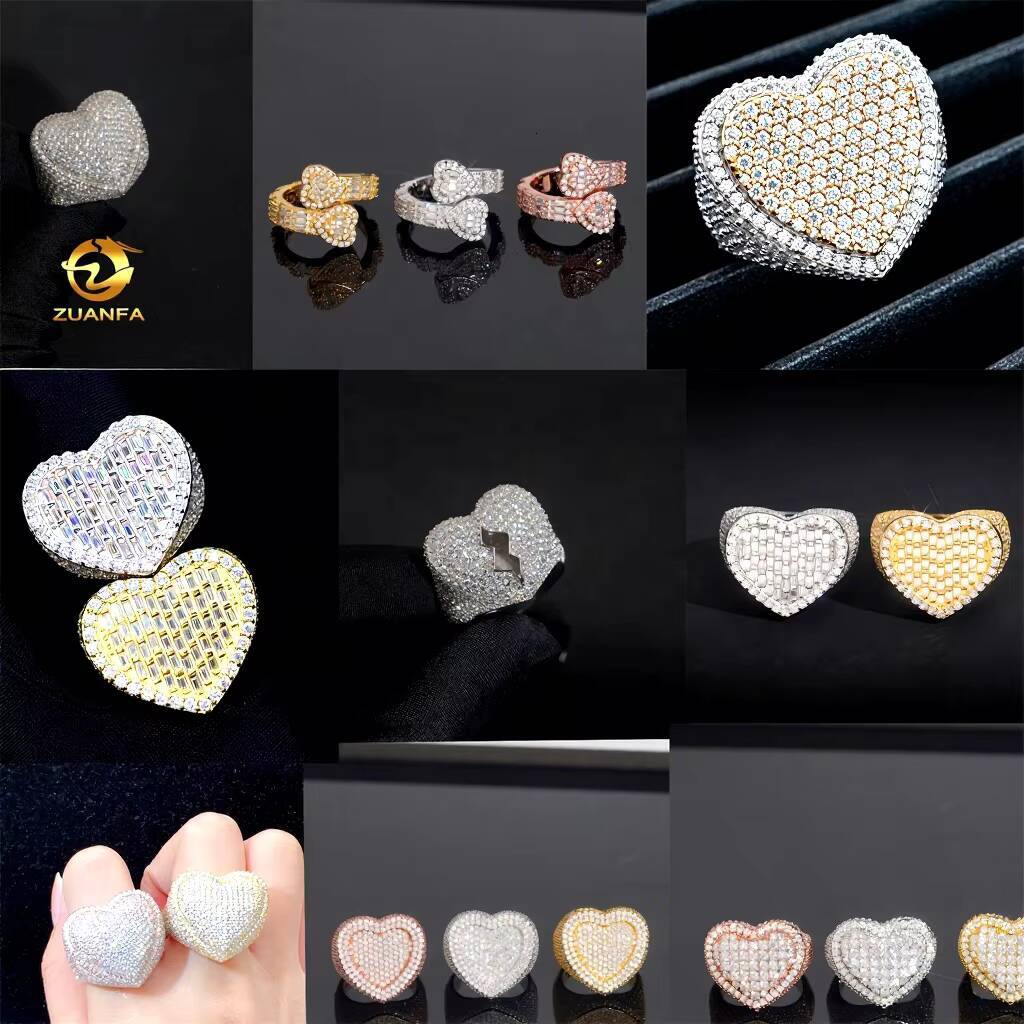 Iced Out Hip Hop Jewelry Gift 925 Sterling Silver VVS Moissanite Diamond Heart Ring for Men