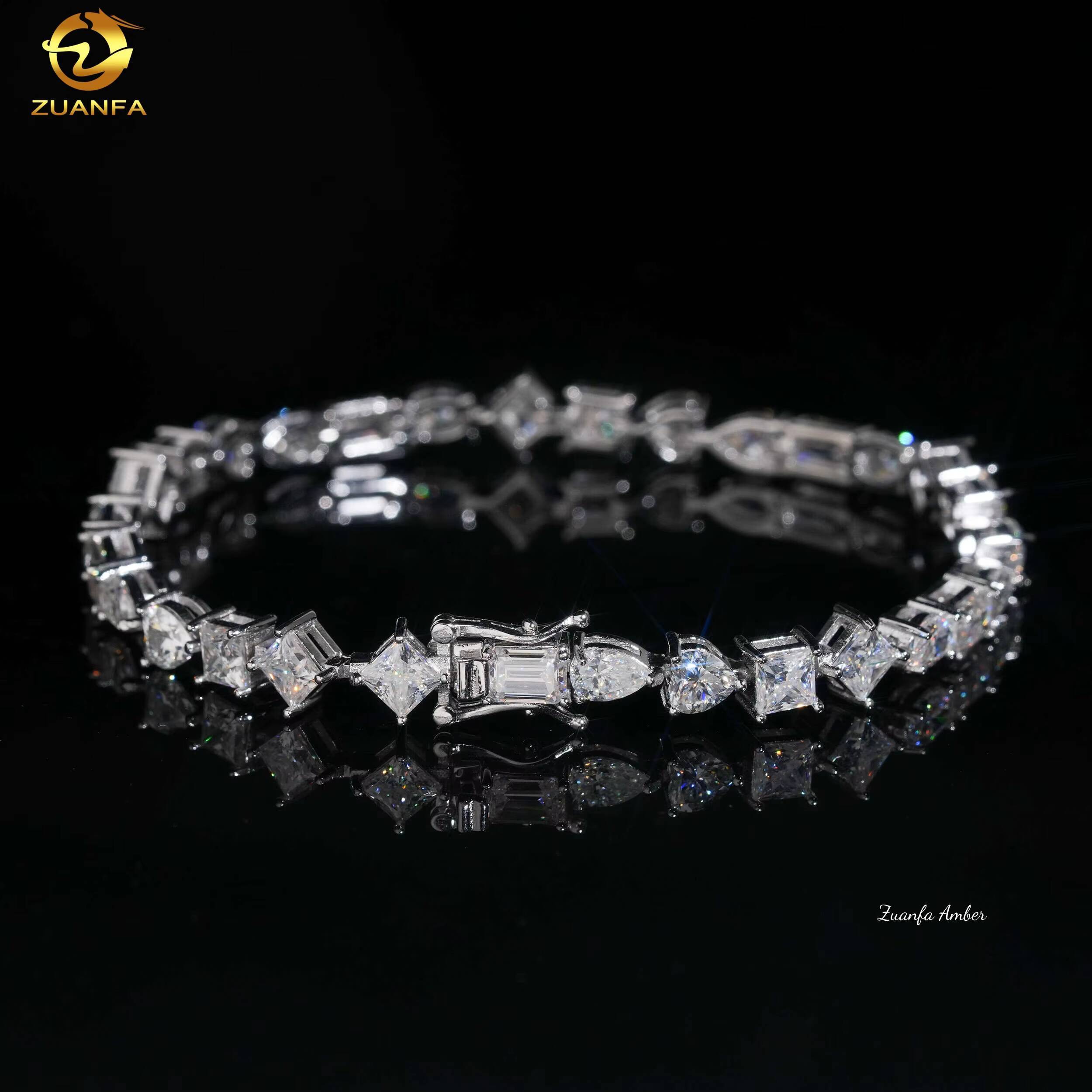S925 Sterling Silver Hip Hop Iced Out Bling D-VVS Fancy Cut Moissanite Diamond Tennis Bracelet