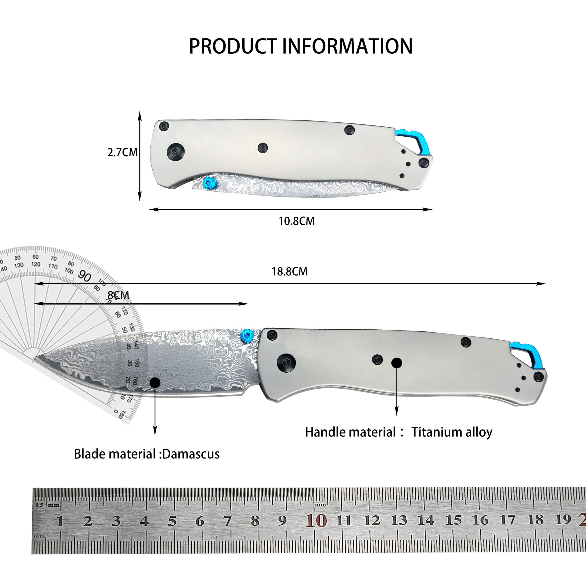 BM 535/535-TI Bugout Folding Knife 3.24" Damascus TC4 Handles Outdoor Camping Hunting EDC Self Defense Pocket Knives Top Ver. Bench Made Kinves